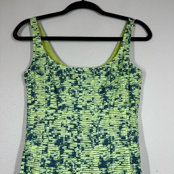 Akris Punto Pleated Dress Lime Green Blue Sleeveless Mod Colorful Women’s Size 4 - Picture 2 of 10